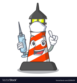 Nurse cartoon realistic red lighthouse building