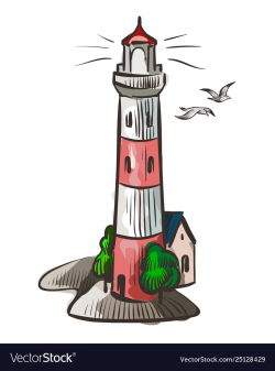 Lighthouse sea light white watercolor symbol vector image
