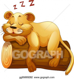EPS Vector - Little lion cup sleeping on the log. Stock Clipart ...