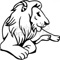 Black and white lion lying down, thick mane clipart. Royalty-free clipart #  131057