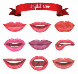 Different types of Luscious Red Lips Clip Art Set Mustache Party ...