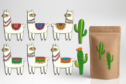 Cute llama clipart graphic illustrations / cactus