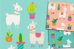 Llama and Cactus Clipart & Patterns By DillyPeach Designs ...