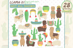 Cute llama clipart, Colorful alpaca clip art set - INSTANT