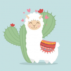 llama alpaca fluffy with cactus plant - Download Free Vector Art ...