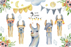 Cute llamas. Watercolor animals clipart By EvgeniiasArt ...
