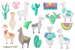 free watercolor llama illustrations bundle | Conner Llama Carnival ...