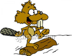 Beaver Running On A Log - Royalty Free Clipart Picture
