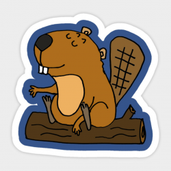 Cute Funny Beaver on a Log Cartoon