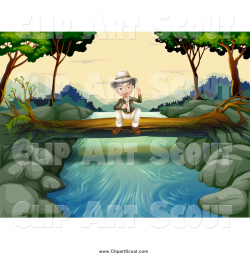 Clipart of a Sitting Explorer Boy on a Fallen Log over a ...