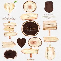 Wooden Slices Watercolor Clipart, Wood pointer, logs, board ...