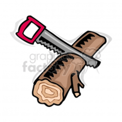 Handsaw cutting through a large log clipart. Royalty-free clipart # 128665