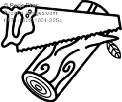 Clipart Illustration of a Handsaw and a Log