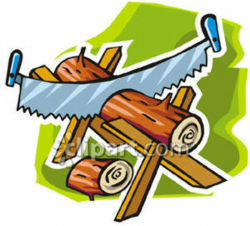 A Saw In a Log - Royalty Free Clipart Picture