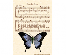 AMAZING GRACE Vintage Verses 5x7 Sheet Music Wall Art DIY Print It Yourself  Antique Hymn Printable Download Christian Wall Art Butterfly