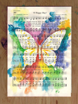 Butterfly Watercolor Original on Inspirational Hymn \