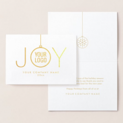 JOY Company Logo Modern Holiday Ornament Gold Real Foil Card