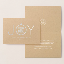 JOY Company Logo Kraft Modern Holiday Silver Real Foil Card
