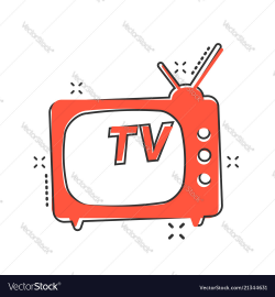 Cartoon tv icon in comic style television sign
