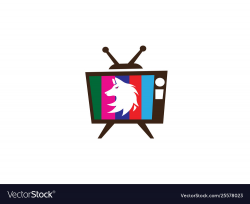 Wolf head logo fox face design in a old tv shape