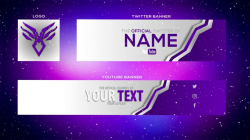 Cool Purple YouTube Banner Template | Banner + Twitter Header and Logo (PSD)