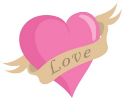 Love clipart image pink heart with a banner and the word love ...