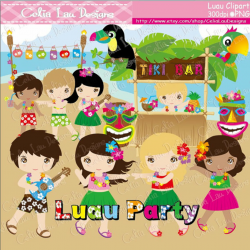 Luau Party Clipart 2, Cute Hula Girl and boy clip art ...