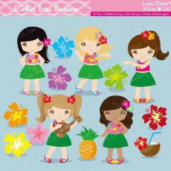 Luau Party Clipart, Cute Hula Girl and boy clipart ...