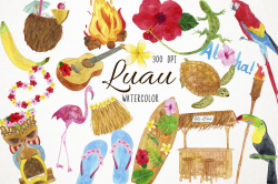 Watercolor Luau Clipart, Luau Clip Art, Hawaiian Clipart