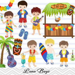 Luau Boy Digital Clip Art, Hawaii Tiki Party Clipart, Hula ...