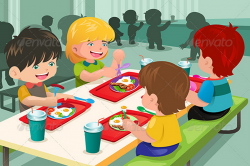 Cartoon kids eating at lunch table | Illustration, Cartoon ...