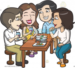 A group of friends grabbing drinks and appetizers together ...