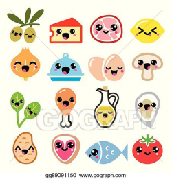 Vector Clipart - Kawaii cute food characters - meat ...