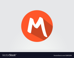 Alphabet letter M orange long shadow logo icon