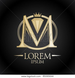 Elegant gold letter M with diamond and crown. | Diamond logo ...