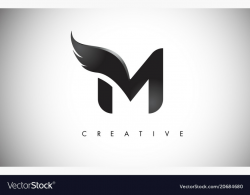 M letter wings logo design with black bird fly