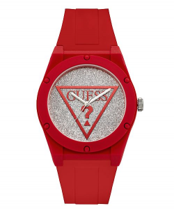 GUESS Women\'s Red Silver Iconic Glitter Logo Watch 42MM ...