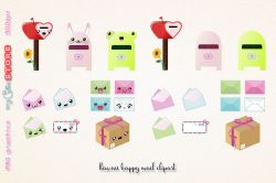 Kawaii happy mail clipart, cute mailbox graphics set great for planner  stickers, scraps or digital planning.