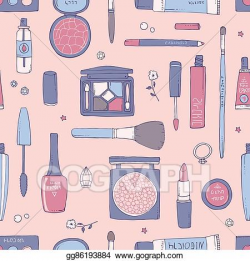 Vector Clipart - Pink hand drawn makeup and cosmetic ...