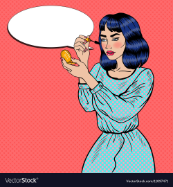 Pop Art Woman Applying Mascara with Makeup Brush
