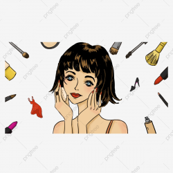 Makeup Girl And Cosmetics Cartoon Elements, Make Up, Girl ...