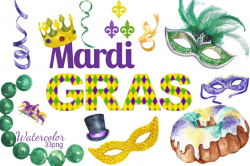 Watercolor Mardi Gras digital clip art