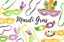 Watercolor Mardi Gras Mask Clipart ~ Illustrations ...