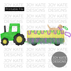 Mardi Gras Tractor with Float Watercolor Printable PNG
