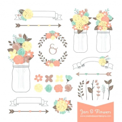 rustic clipart black and white flowers mason jar ...