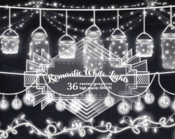 Romantic White String Lights clipart, Light banners, Mason ...