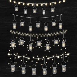 String Lights Clipart, Mason Jar Lights Overlays, Bunting Lights Clipart