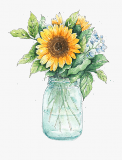 Ftestickers Watercolor Sunflower Masonjar Clipart Royalty ...