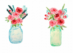watercolor #masonjar #flowers #flowervase #teal #blue ...