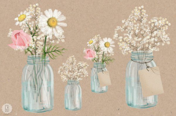 Watercolor chamomile baby breath jar - Illustrations in 2019 ...